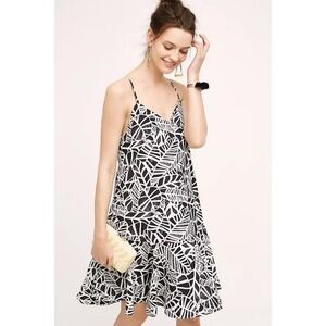 Whit Two Anthropologie Women's Claudia Swing Black White Leaf Print Mini Dress